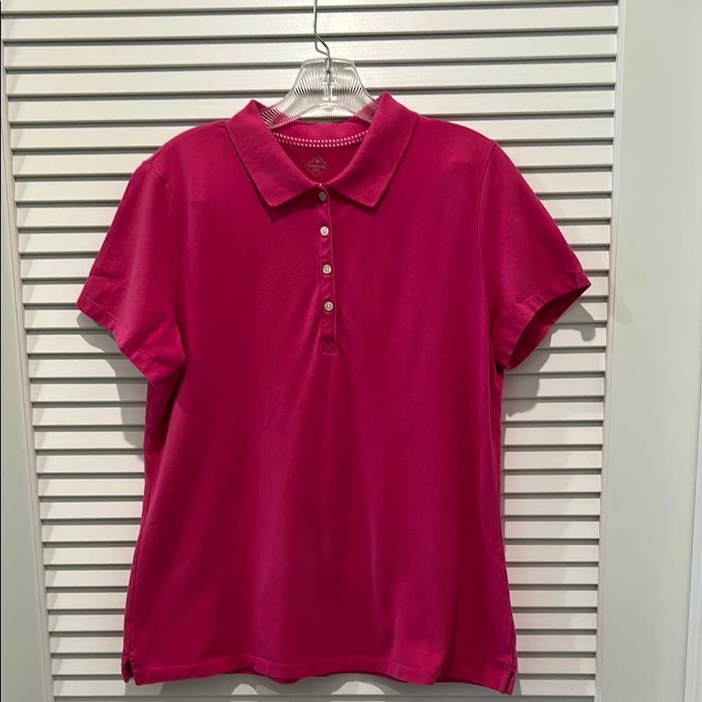 St. John's Bay Pink Fitted Polo Short Sleeve Top